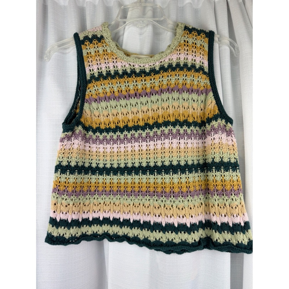 Universal Thread Womens XXL Crochet Knit Striped Sleeveless Sweater Top Boho